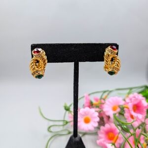 Vendome Signed Vintage Gold Plated Crystal Accented Clip On Earrings
